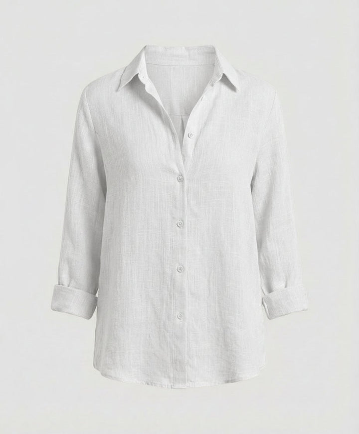 Damen Leinenstil Dreiviertelarm Klassische Bluse