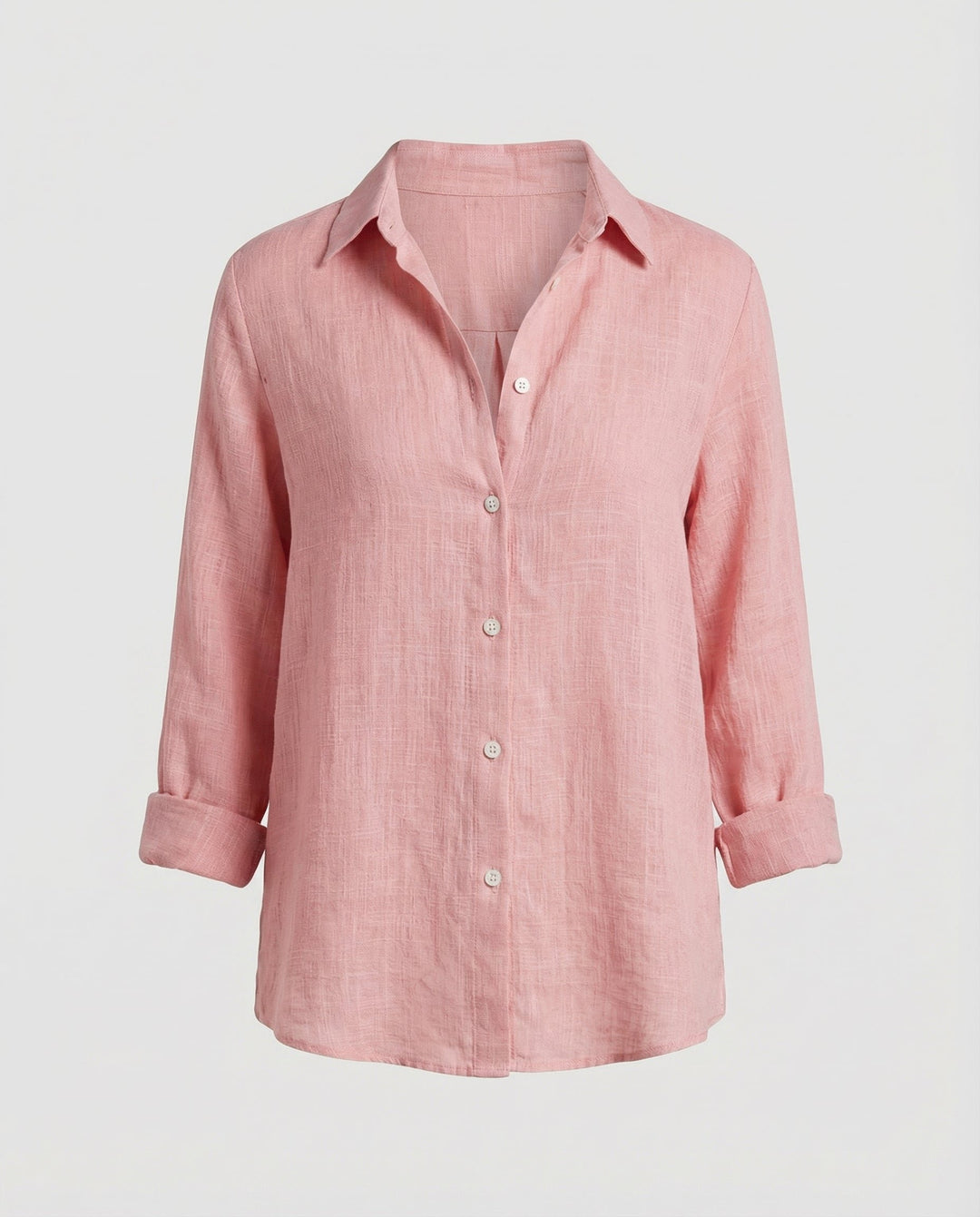 Damen Leinenstil Dreiviertelarm Klassische Bluse - Pink