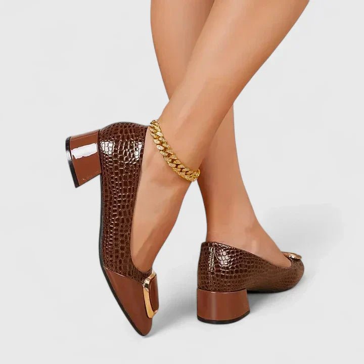 Damen Loafer Bequem Klassisch Block Absatz - Brown