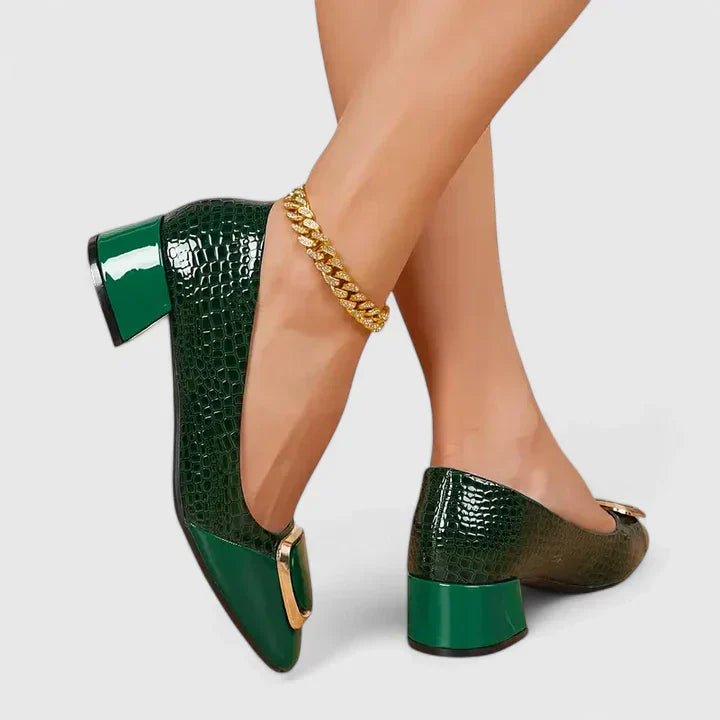 Damen Loafer Bequem Klassisch Block Absatz - Green