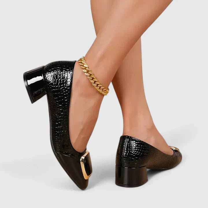 Damen Loafer Bequem Klassisch Block Absatz - Black