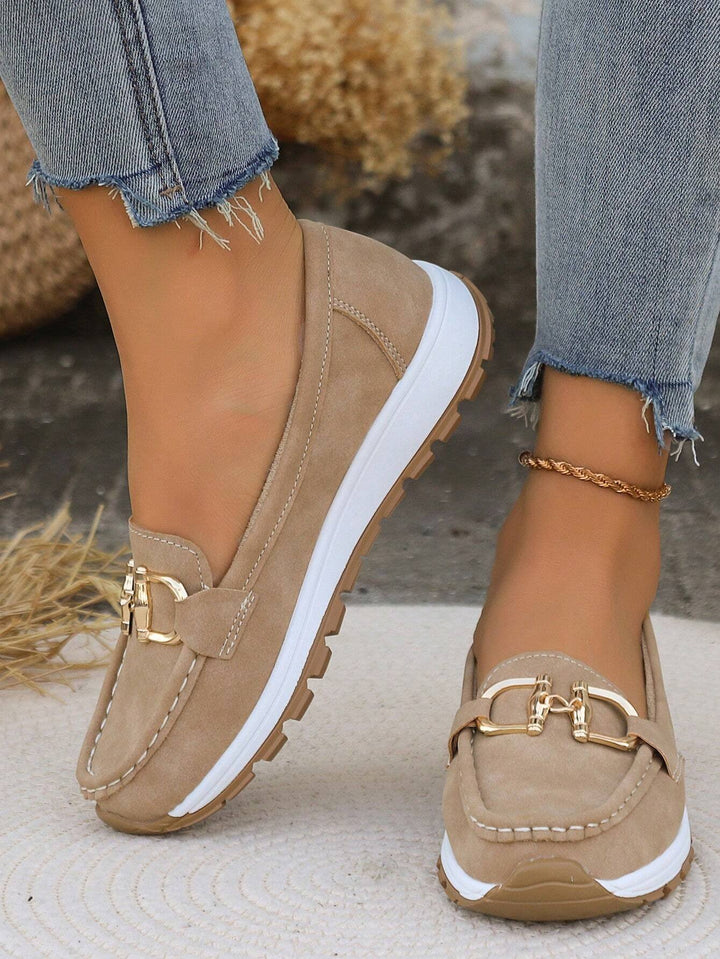 Damen Loafer Flach Schnallen PU-Leder Slip-On Mokassins