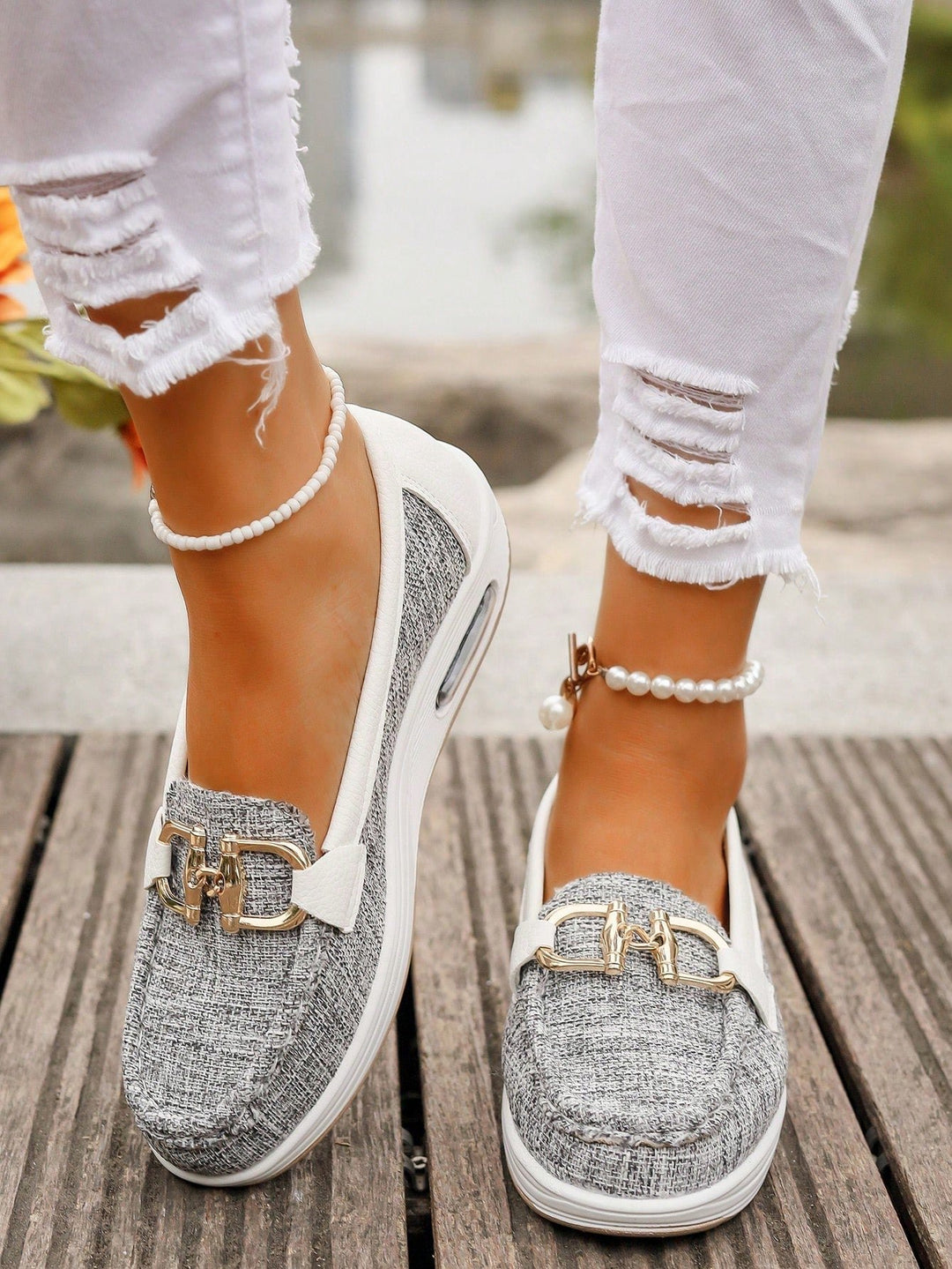 Damen Loafer Flach Schnallen PU-Leder Slip-On Mokassins