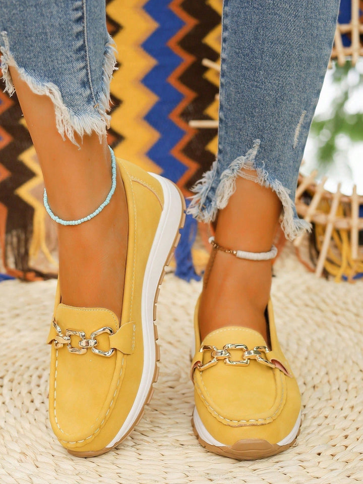 Damen Loafer Flach Schnallen PU-Leder Slip-On Mokassins - Yellow
