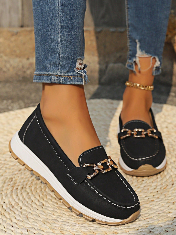 Damen Loafer Flach Schnallen PU-Leder Slip-On Mokassins