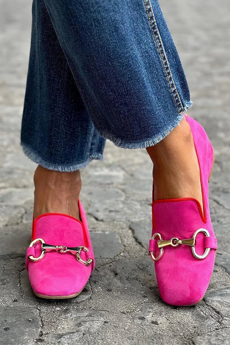 Damen Loafer Mokassins mit Metalldetail Pink Wildleder - Deep Pink