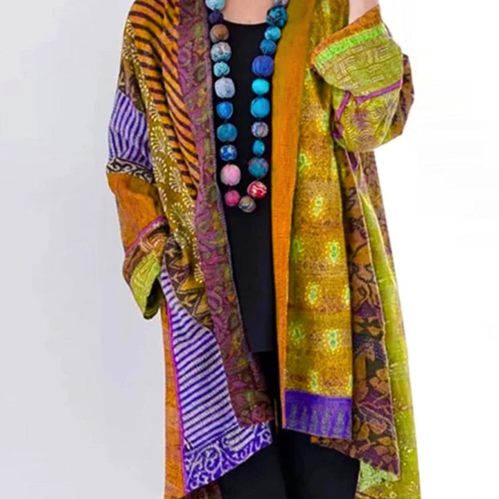 Damen locker geschnittene Boho-Strickjacke in Duster-Länge mit Patchwork-Muster - Gelb
