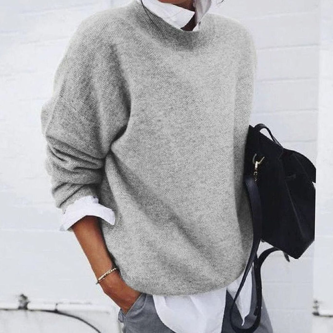 Damen Locker geschnittener Rundhals-Strickpullover - Grau