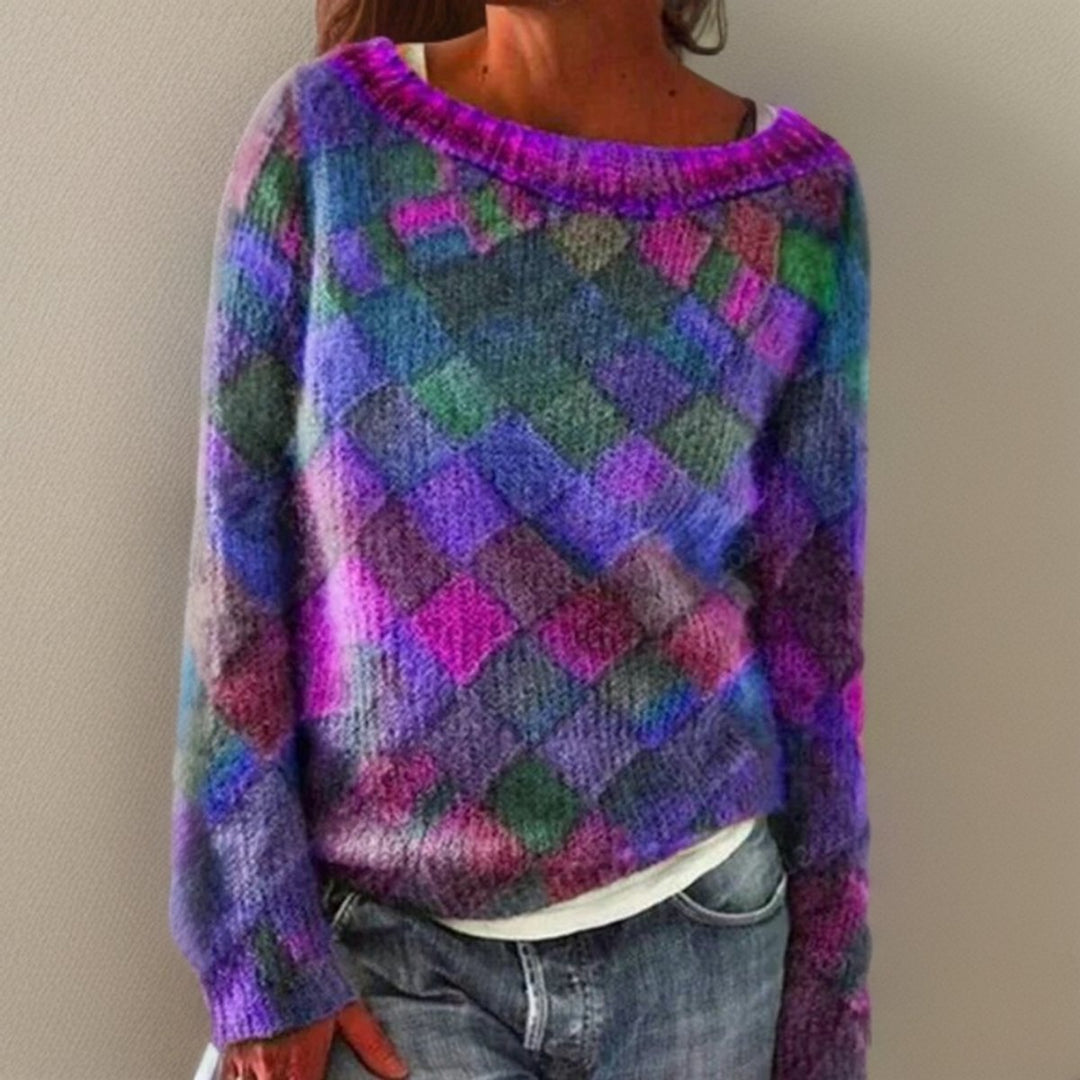 Damen Locker Sitzender Knit Sweater mit Rautenmuster - Lila