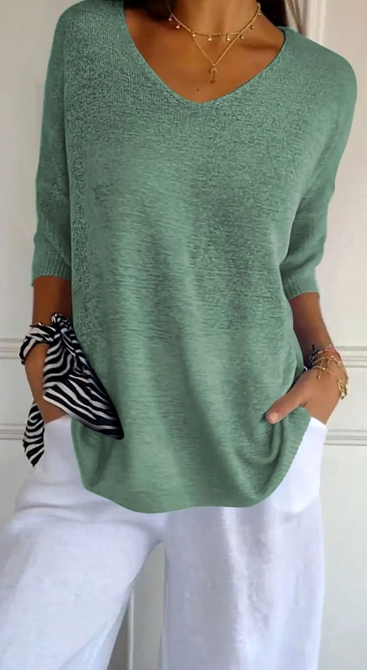 Damen Locker Sitzender V-Ausschnitt Tunika-Pullover - Grasgrün