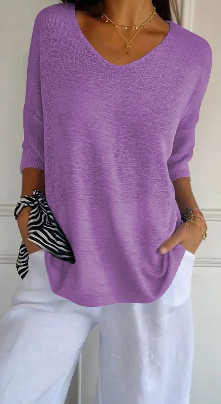 Damen Locker Sitzender V-Ausschnitt Tunika-Pullover - Violett