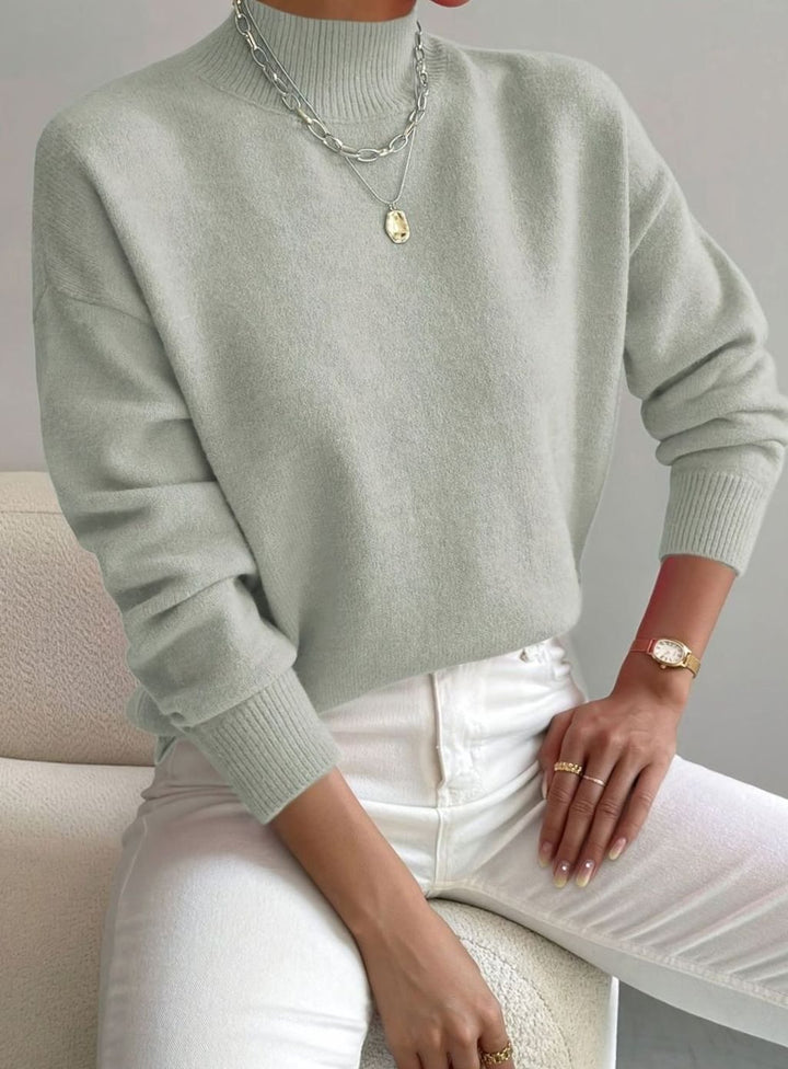 Damen Lockerer Mock-Neck-Pullover mit Stehkragen - Hellgrün