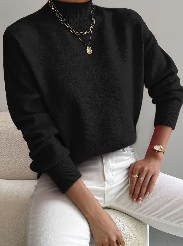 Damen Lockerer Mock-Neck-Pullover mit Stehkragen - Schwarz