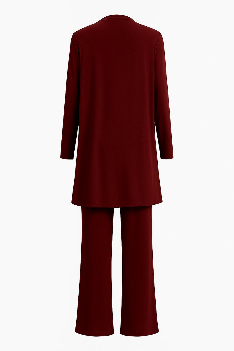 Damen Longline-Cardigan 3-teiliges Set Culotte Hosenanzug Elegant