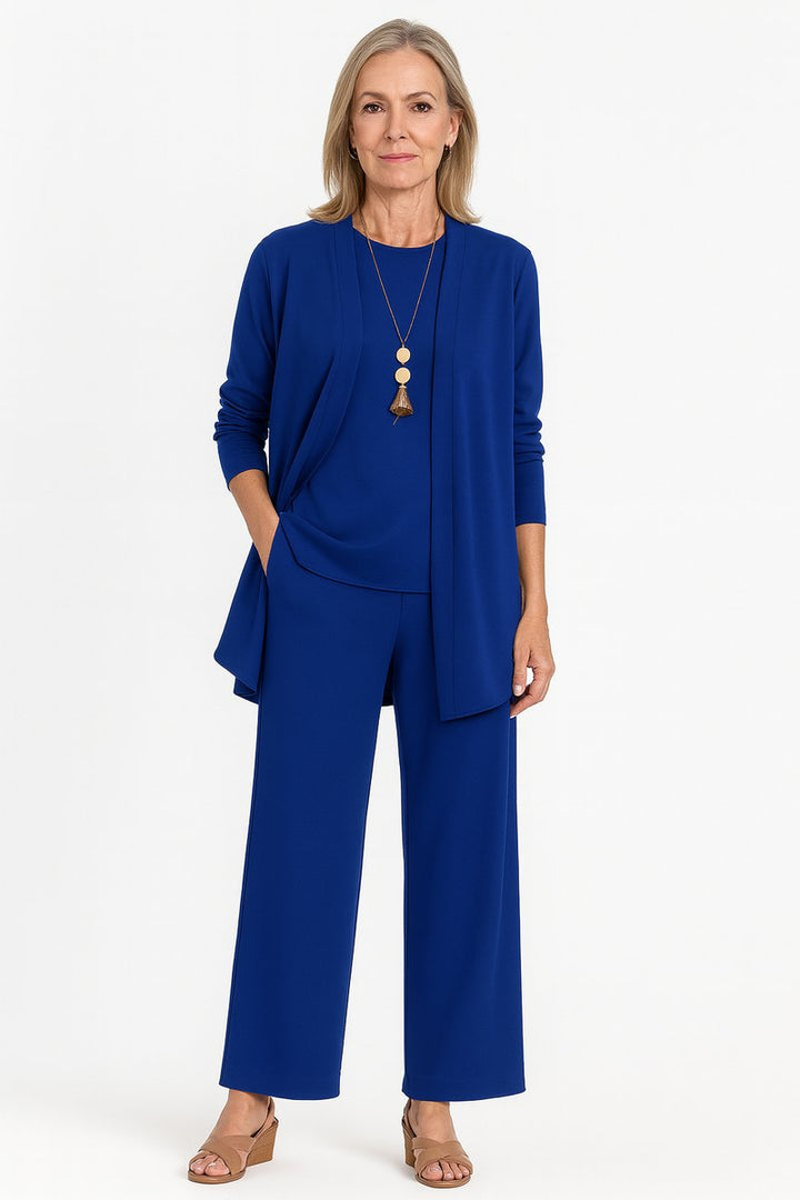 Damen Longline-Cardigan 3-teiliges Set Culotte Hosenanzug Elegant - Blau