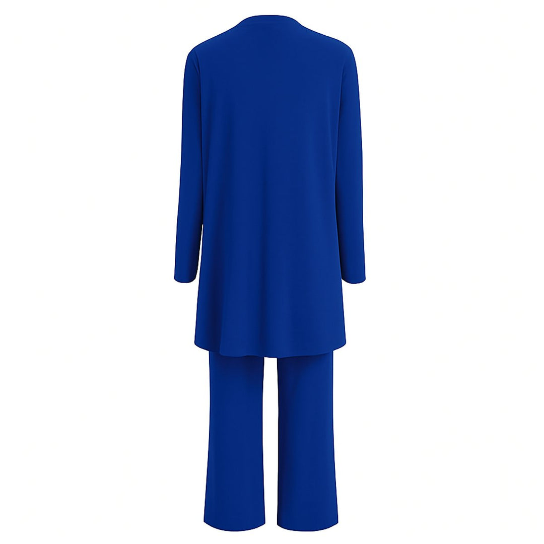 Damen Longline-Cardigan 3-teiliges Set Culotte Hosenanzug Elegant
