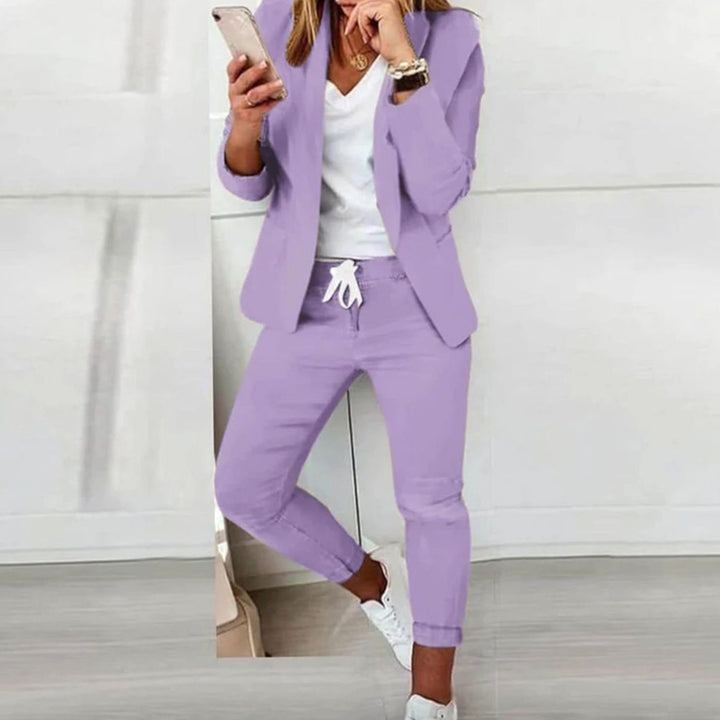 Damen Lässiges Blazer Jogger Set Zweiteiler mit Kordelzug - Lavendel
