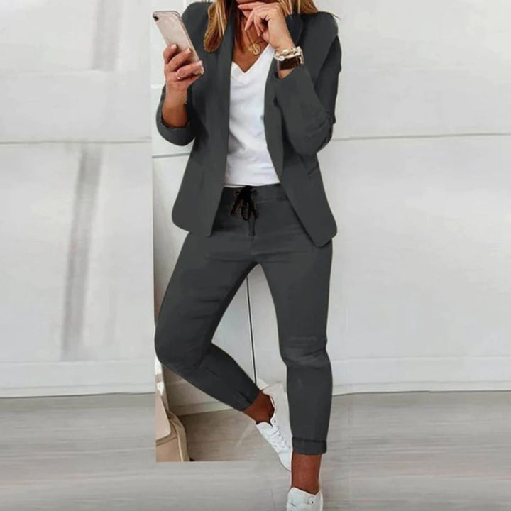 Damen Lässiges Blazer Jogger Set Zweiteiler mit Kordelzug - Dunkelgrau
