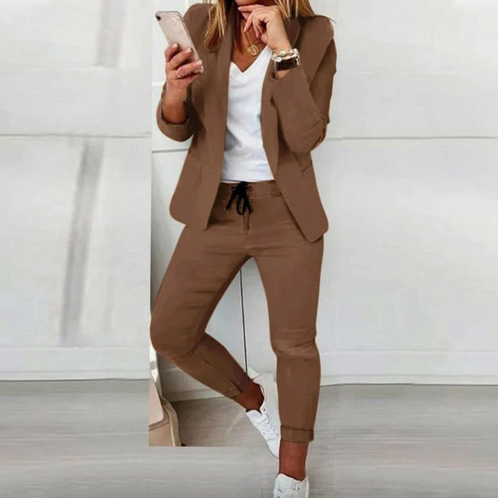 Damen Lässiges Blazer Jogger Set Zweiteiler mit Kordelzug - Auburn