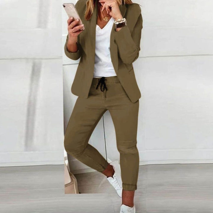 Damen Lässiges Blazer Jogger Set Zweiteiler mit Kordelzug - Grün