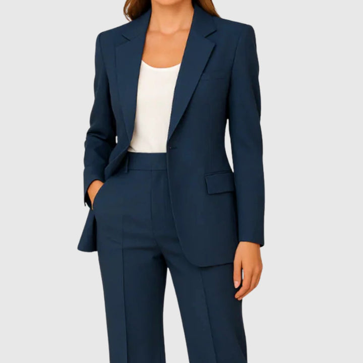 Damen Maßgeschneiderter Langer Blazer und Hose Anzug-Set - Marineblau