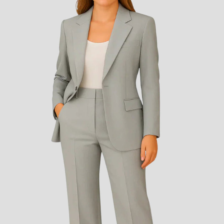 Damen Maßgeschneiderter Langer Blazer und Hose Anzug-Set - Grau