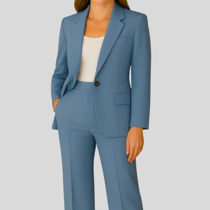 Damen Maßgeschneiderter Langer Blazer und Hose Anzug-Set - Blau