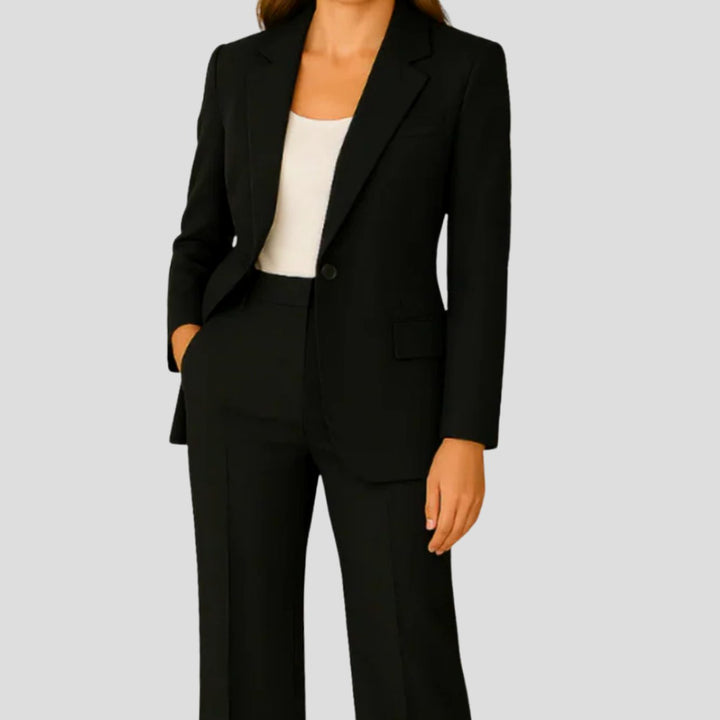 Damen Maßgeschneiderter Langer Blazer und Hose Anzug-Set - Schwarz