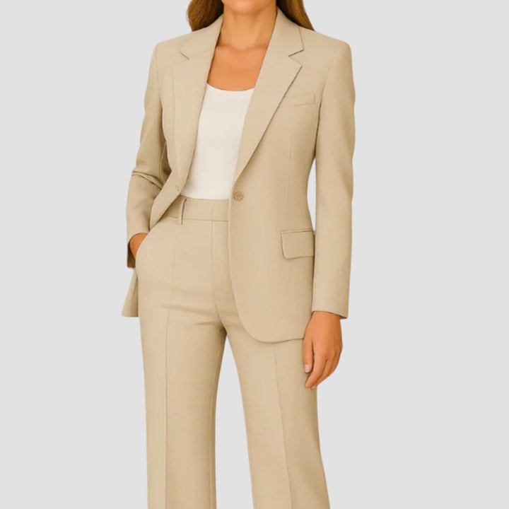 Damen Maßgeschneiderter Langer Blazer und Hose Anzug-Set - Beige