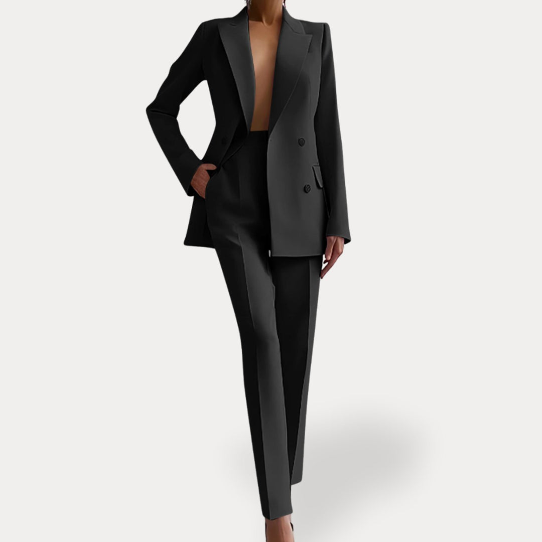 Damen Maßgeschneidertes Anzug-Set mit langem Blazer und Hose - Schwarz