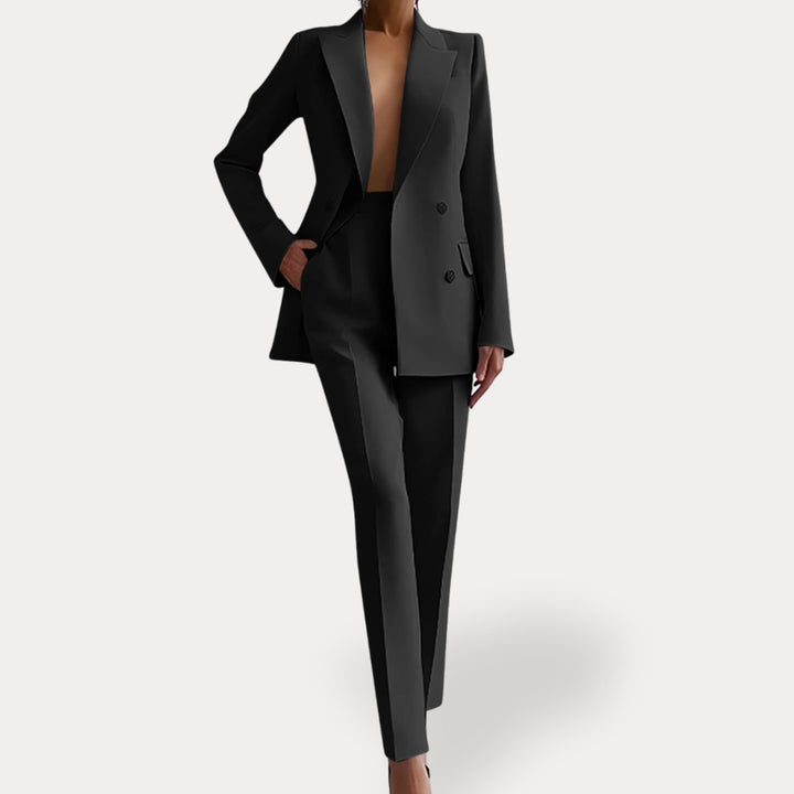 Damen Maßgeschneidertes Anzug-Set mit langem Blazer und Hose - Schwarz