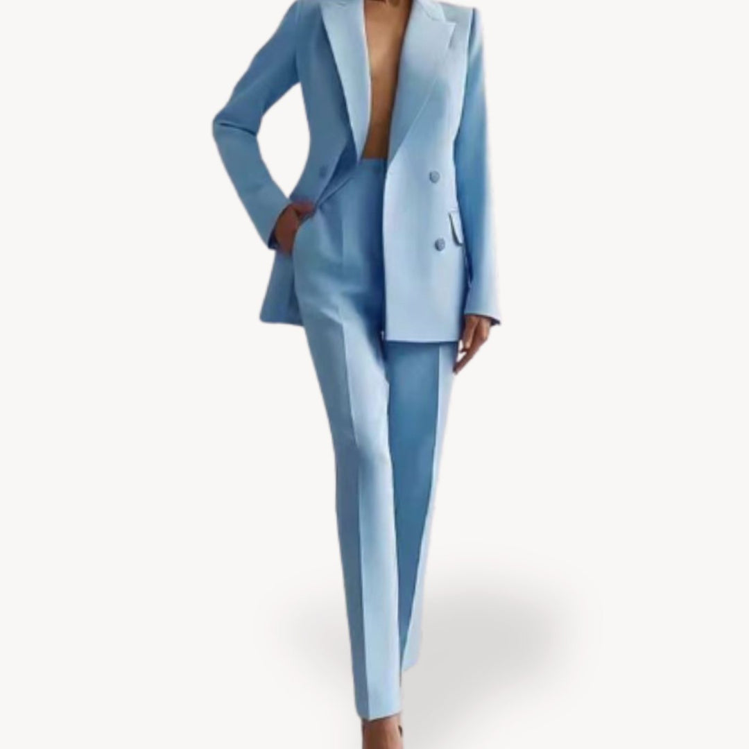 Damen Maßgeschneidertes Anzug-Set mit langem Blazer und Hose - Hellblau