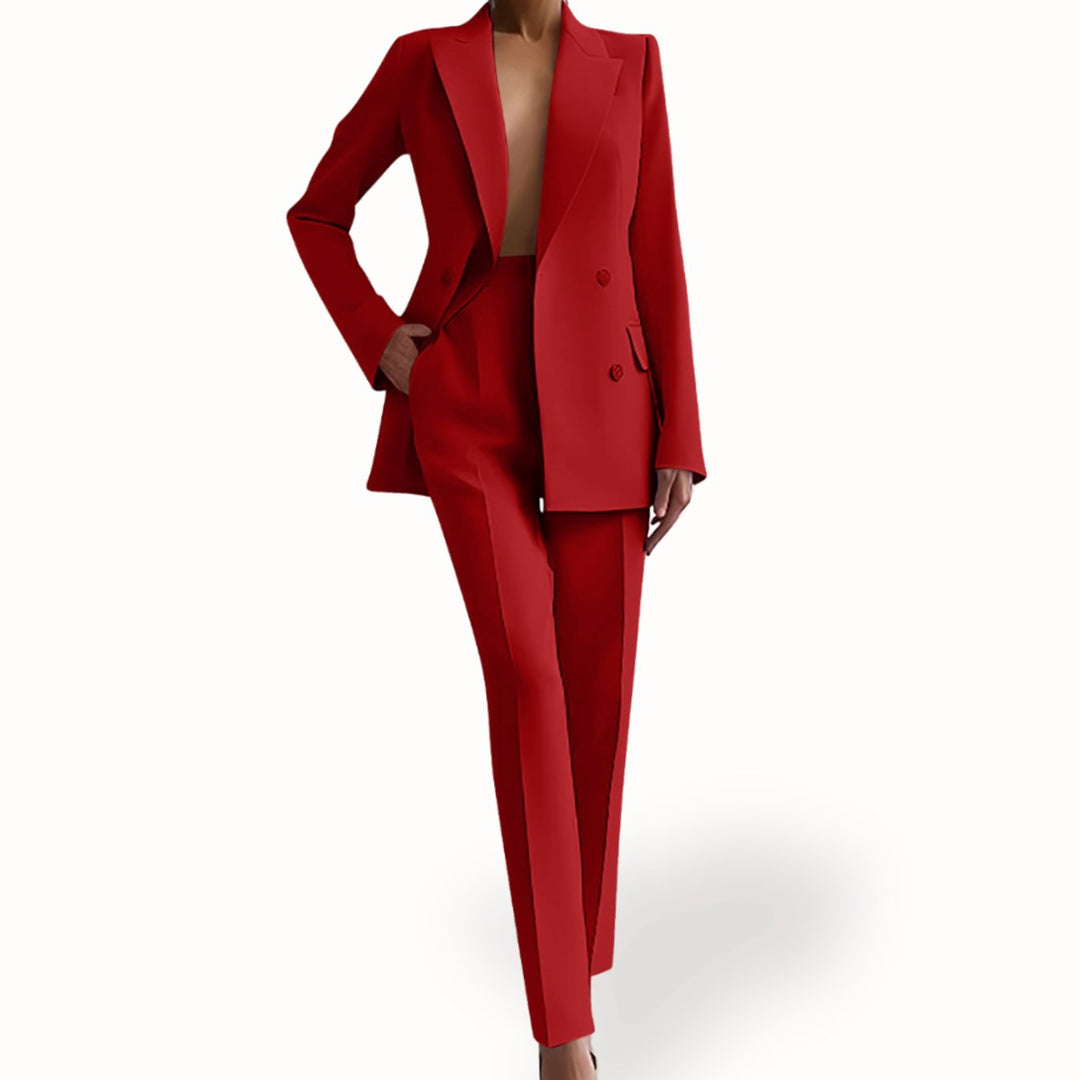 Damen Maßgeschneidertes Anzug-Set mit langem Blazer und Hose - Rot