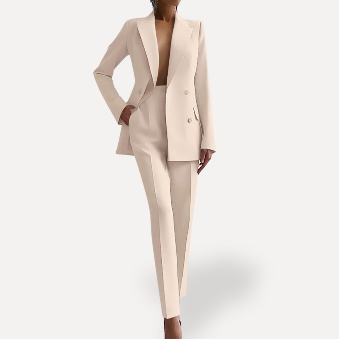 Damen Maßgeschneidertes Anzug-Set mit langem Blazer und Hose - Weiß