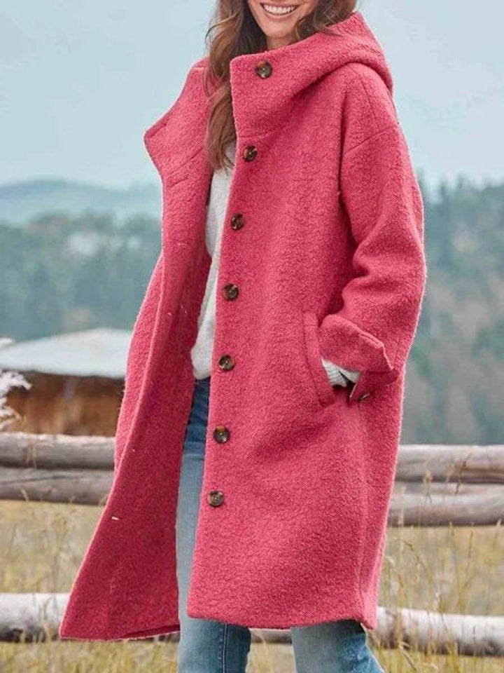 Damen Mantel Langarm Fleece Plüschjacke mit Kapuze - Rosa