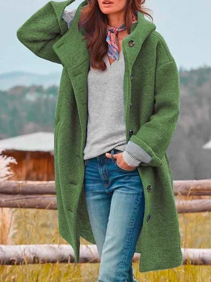 Damen Mantel Langarm Fleece Plüschjacke mit Kapuze - Dunkelgrün