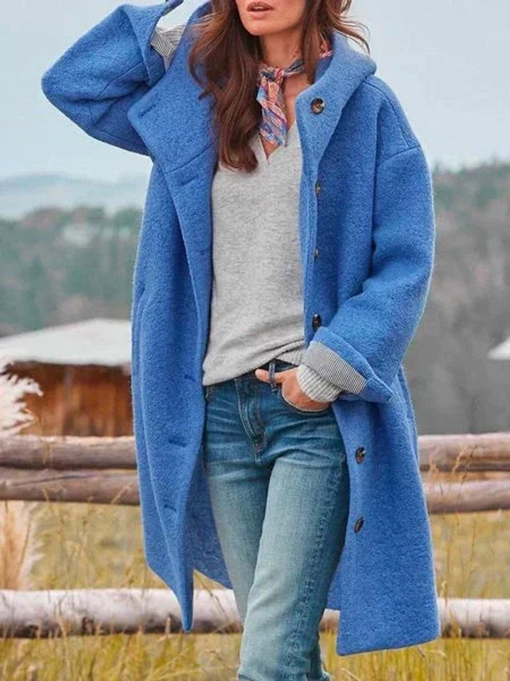 Damen Mantel Langarm Fleece Plüschjacke mit Kapuze - Blau