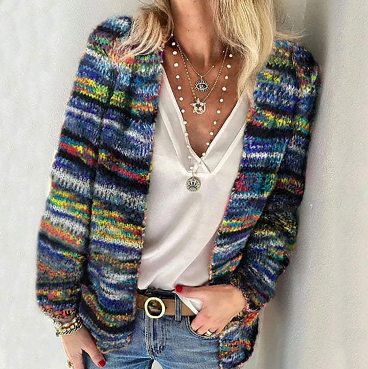 Damen Mehrfarbige Strick-Cardigan - Blue