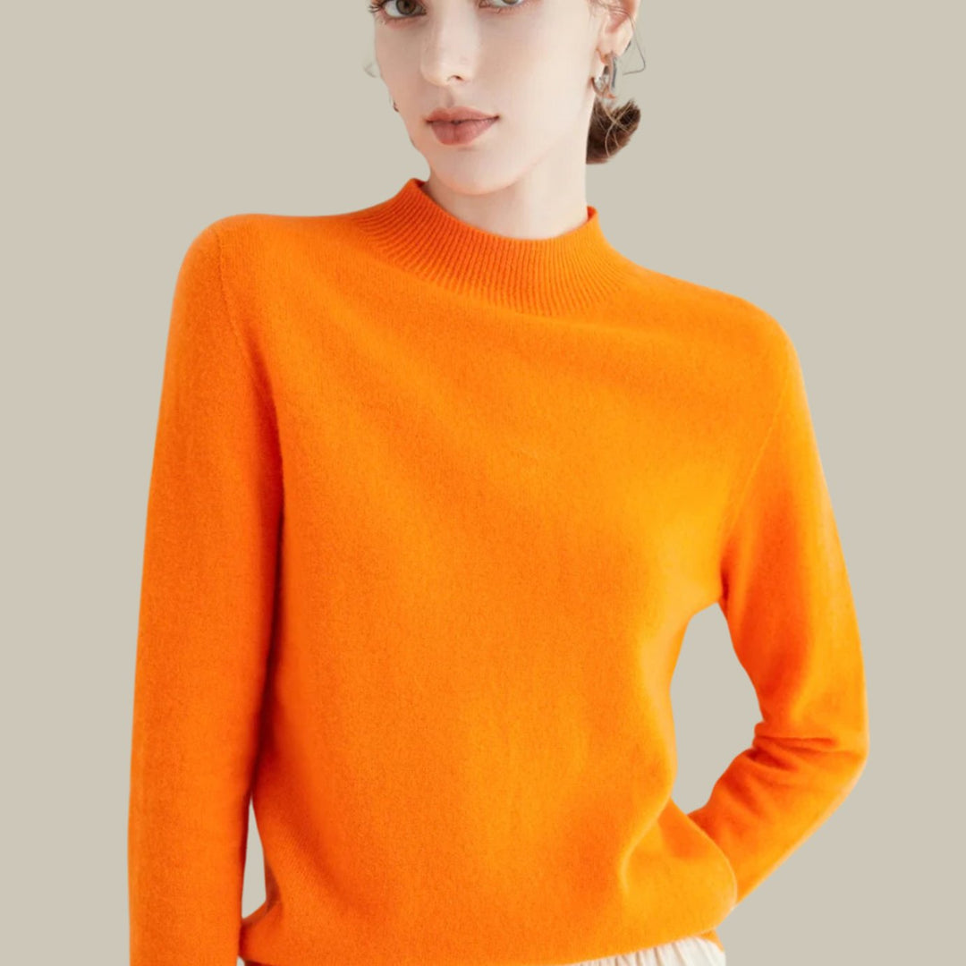 Damen Merino-Strickpullover mit Halbkragen für den Winter - Orange