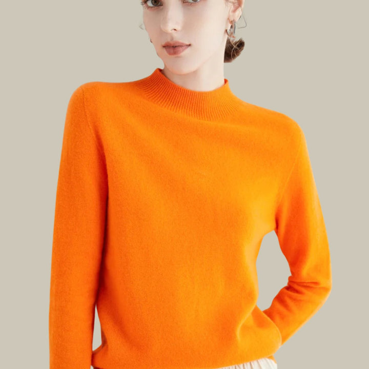 Damen Merino-Strickpullover mit Halbkragen für den Winter - Orange