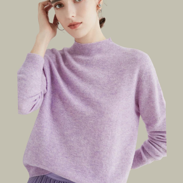 Damen Merino-Strickpullover mit Halbkragen für den Winter - Jacquard Lila
