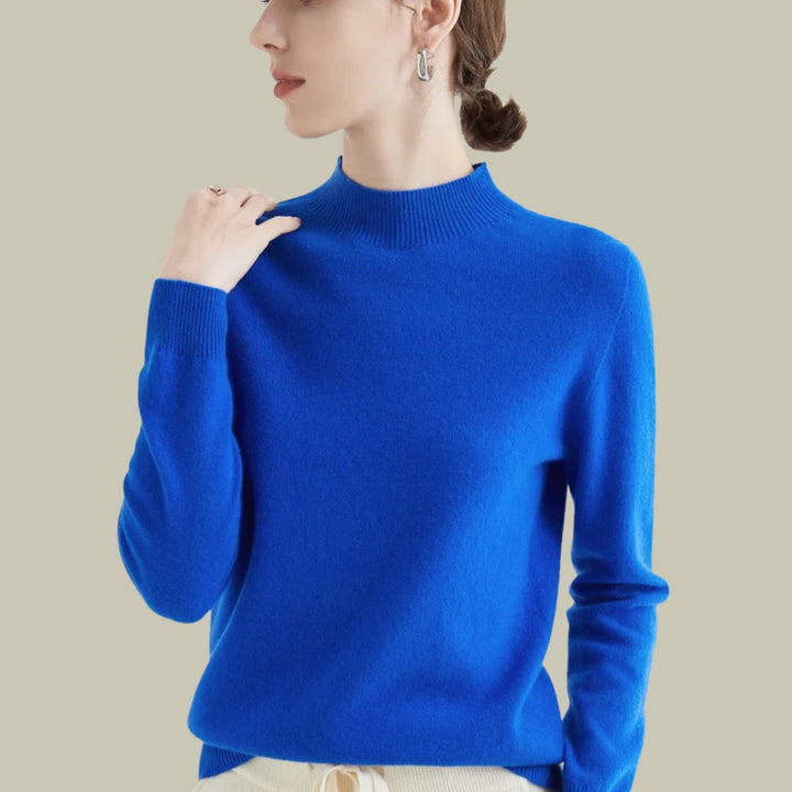Damen Merino-Strickpullover mit Halbkragen für den Winter - Blau