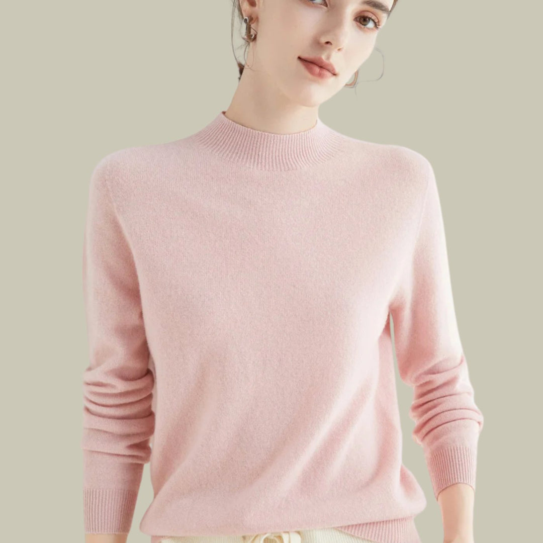 Damen Merino-Strickpullover mit Halbkragen für den Winter - Rosa