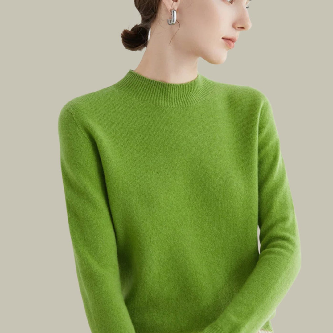 Damen Merino-Strickpullover mit Halbkragen für den Winter - Fruchtgrün