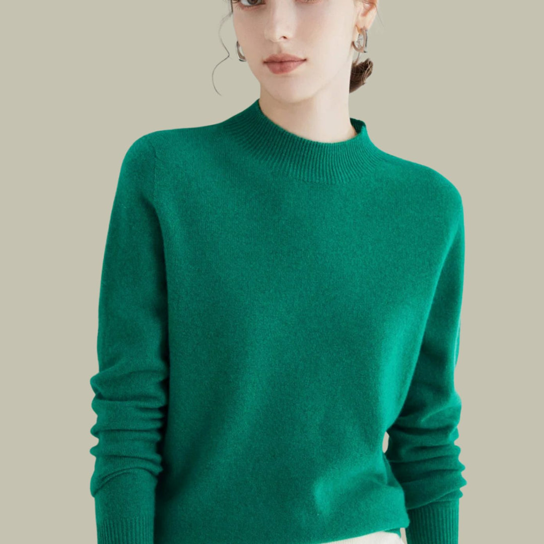 Damen Merino-Strickpullover mit Halbkragen für den Winter - Jacquard Grün