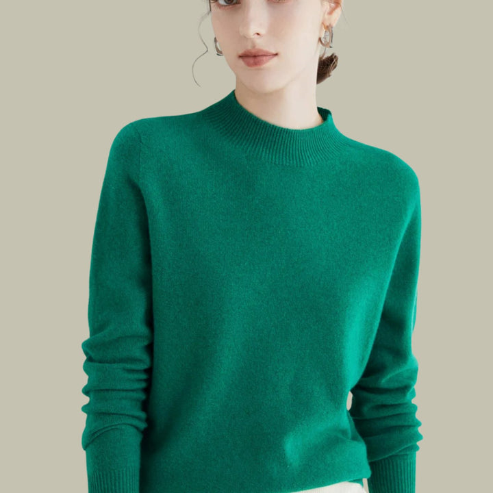 Damen Merino-Strickpullover mit Halbkragen für den Winter - Jacquard Grün
