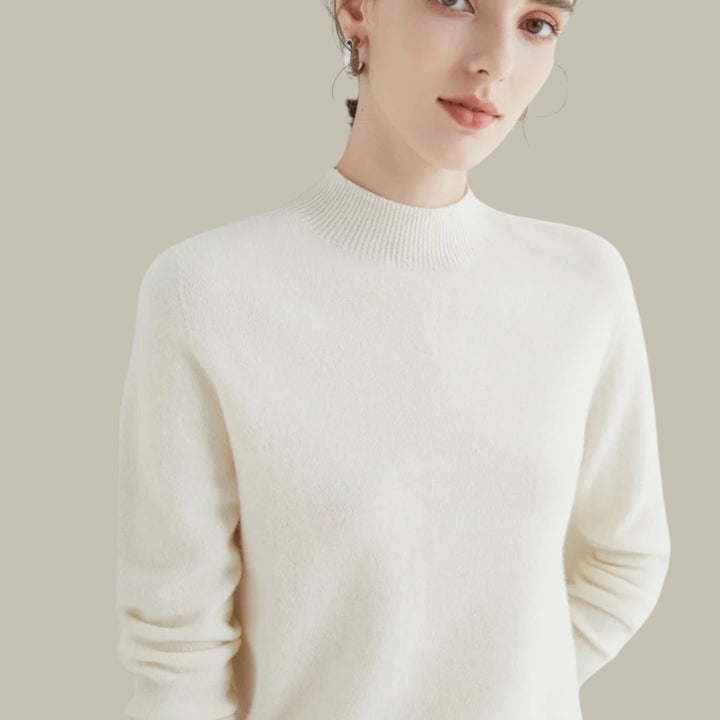 Damen Merino-Strickpullover mit Halbkragen für den Winter - Weiß