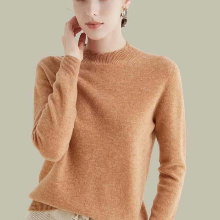 Damen Merino-Strickpullover mit Halbkragen für den Winter - Goldenes Kamel