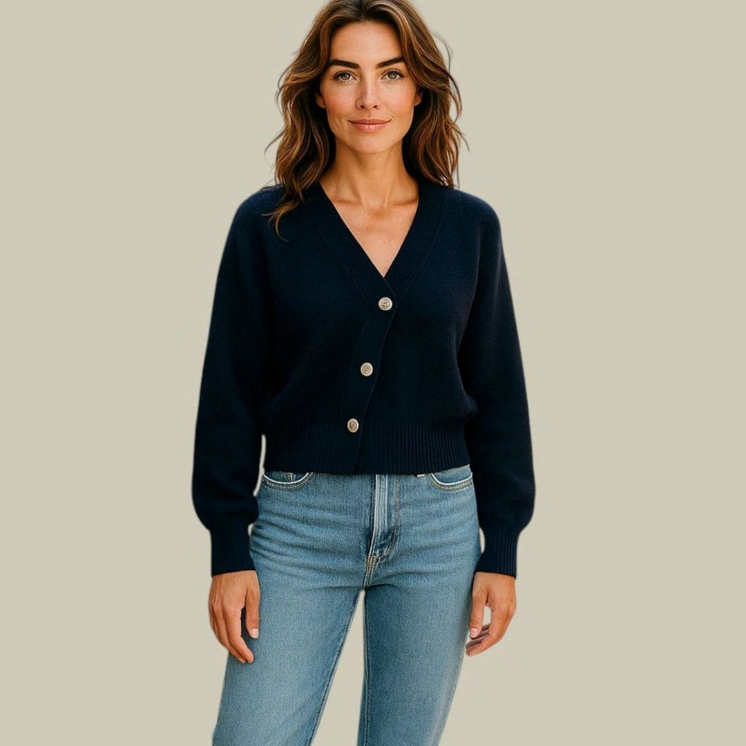 Damen Merinowolle V-Ausschnitt Strickjacke mit Knöpfen