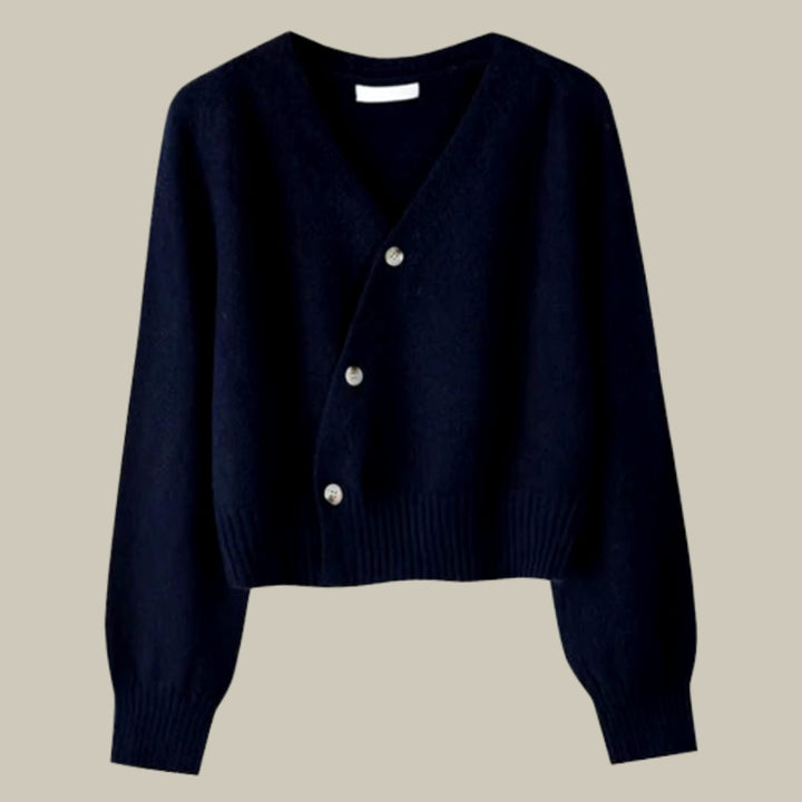Damen Merinowolle V-Ausschnitt Strickjacke mit Knöpfen - Marine